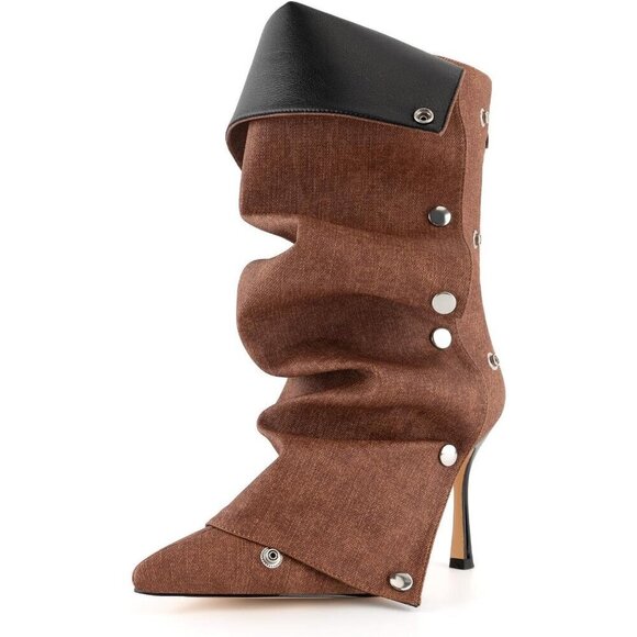 ✨ Karinairy Ankle Boots Women Brown Polyurethane (PU) Stiletto High Heel Boots - Picture 1 of 7